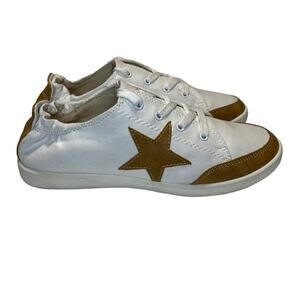 CCOCCI Lauren Canvas Sneakers Shoes White Brown Leather Trim Accent Sz 8.5